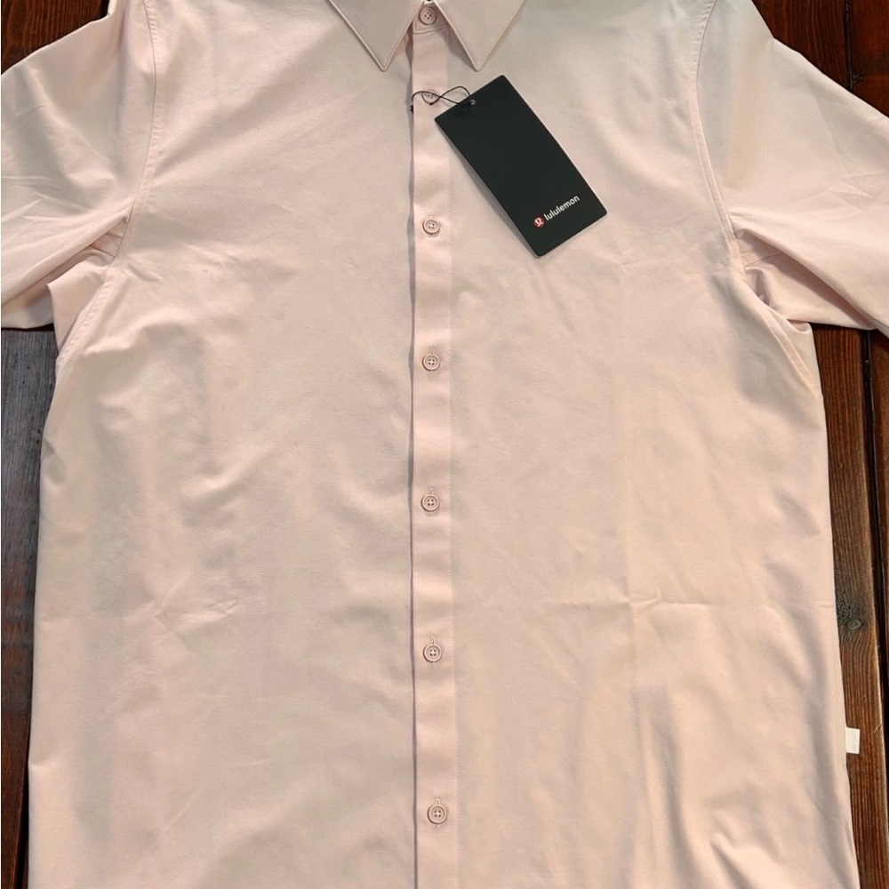 Lululemon New Venture Men's Long-Sleeve Shirt Pink Classic-Fit Size Large